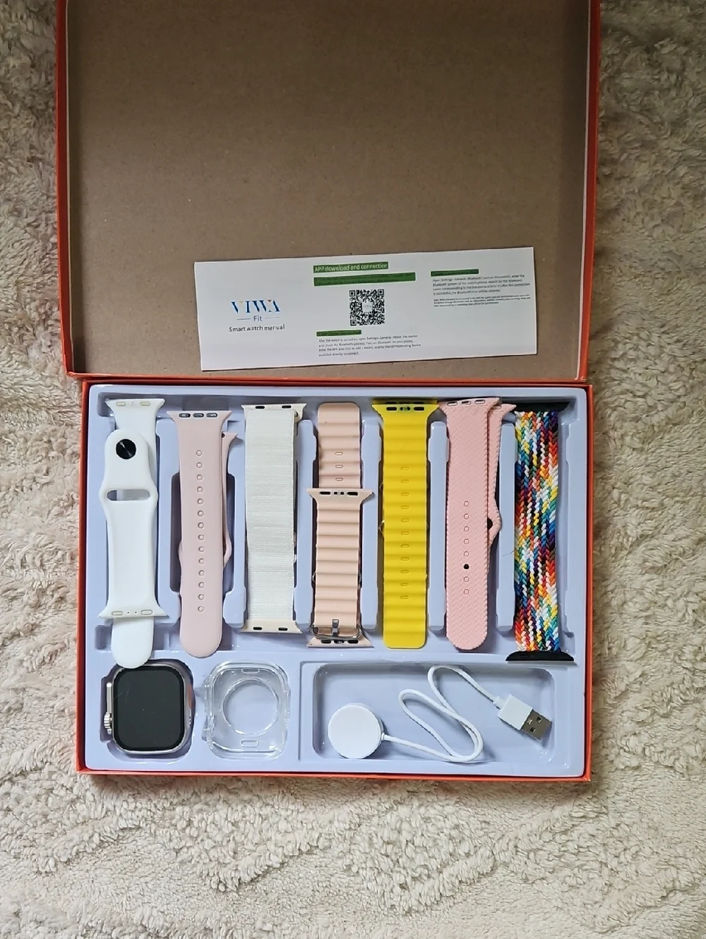 Interchangeable Smartwatch Band Set with White & Pastel Straps